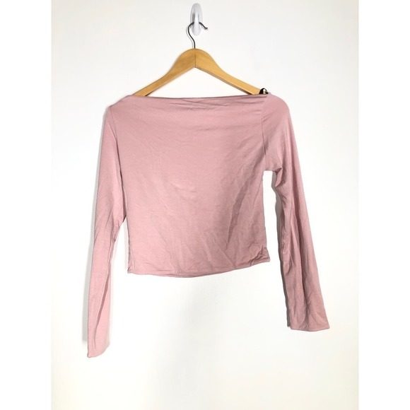 SER.O.YA Ellis Top Long Sleeve Twist Front Cut Out Cropped Pastel Pink NWT Large - Picture 6 of 9